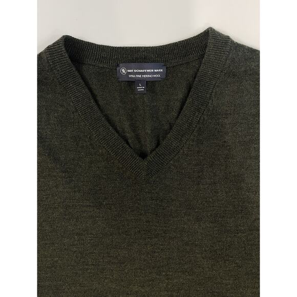 Men's HART SCHAFFNER MARX Green Merino Wool V-Neck Sweater Size L - Picture 2 of 5